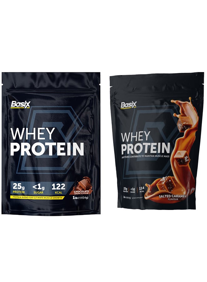 Basix Exclusive Bunde Offer - Muscle Whey Protein - Salted Caramel - 1Lb and Whey Protein Chocolate Chunk 1Lb - Image 1